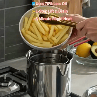 🍟 304 Stainless Steel Personal Mini Deep Fryer Set — Small-Batch Crispy Frying with Lift-Out Drain Basket & Zero Oil Splatter 🍳✨ (JG)