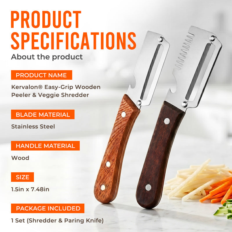 Kervalon® Easy-Grip Wooden Peeler & Veggie Shredder (Upsell)