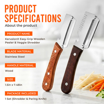 Kervalon® Easy-Grip Wooden Peeler & Veggie Shredder (Upsell)