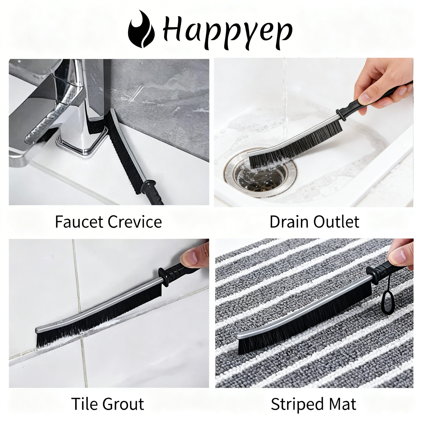 Happyep® 6-Piece Precision Crevice Brush Set — Hard Bristle Gap Cleaning Tools for Home Detail Work