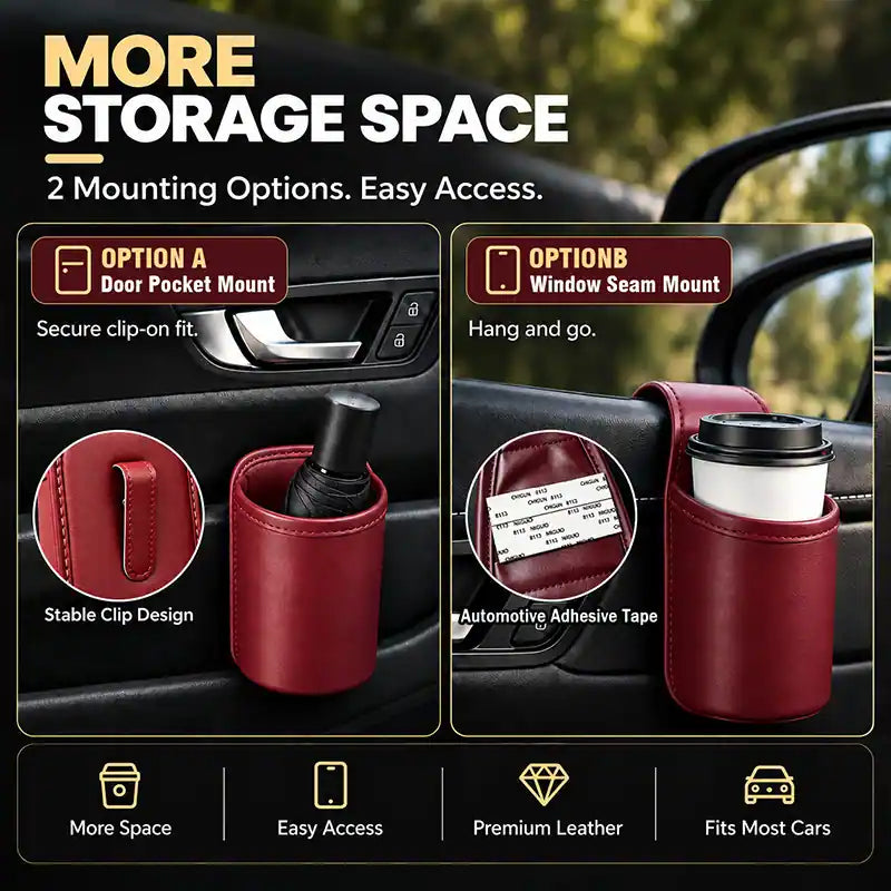 🔥4 Pcs: Only $9.48/ea Today Only🚗Ultra-Durable Premium Leather Car Door Cup Holder & Storage Caddy 🚗☕
