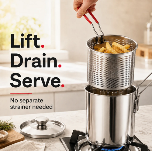 🍟 304 Stainless Steel Personal Mini Deep Fryer Set — Small-Batch Crispy Frying with Lift-Out Drain Basket & Zero Oil Splatter 🍳✨ (JG)