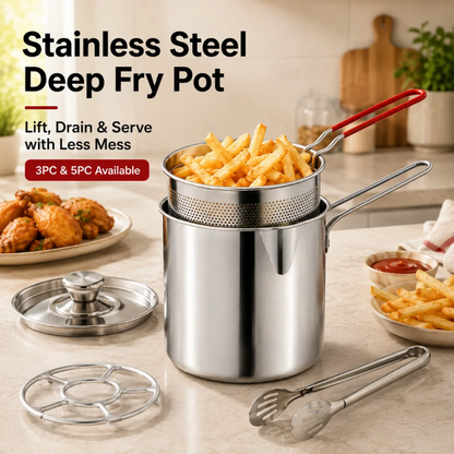 🍟 304 Stainless Steel Personal Mini Deep Fryer Set — Small-Batch Crispy Frying with Lift-Out Drain Basket & Zero Oil Splatter 🍳✨ (JG)