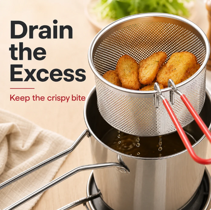 🍟 304 Stainless Steel Personal Mini Deep Fryer Set — Small-Batch Crispy Frying with Lift-Out Drain Basket & Zero Oil Splatter 🍳✨ (JG)