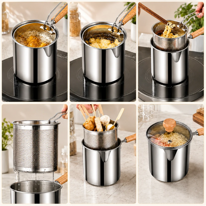 🍟 304 Stainless Steel Personal Mini Deep Fryer Set — Small-Batch Crispy Frying with Lift-Out Drain Basket & Zero Oil Splatter 🍳✨ (JG)