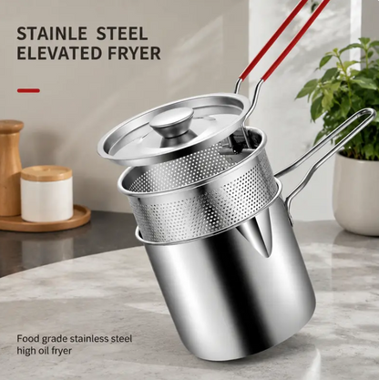 🍟 304 Stainless Steel Personal Mini Deep Fryer Set — Small-Batch Crispy Frying with Lift-Out Drain Basket & Zero Oil Splatter 🍳✨ (JG)