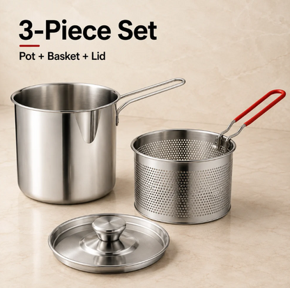 🍟 304 Stainless Steel Personal Mini Deep Fryer Set — Small-Batch Crispy Frying with Lift-Out Drain Basket & Zero Oil Splatter 🍳✨ (JG)