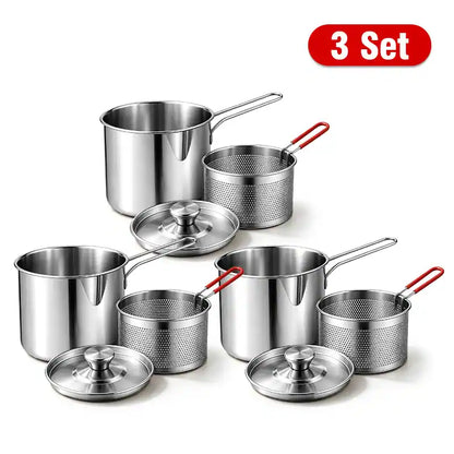 🍟 304 Stainless Steel Personal Mini Deep Fryer Set — Small-Batch Crispy Frying with Lift-Out Drain Basket & Zero Oil Splatter 🍳✨ (JG)