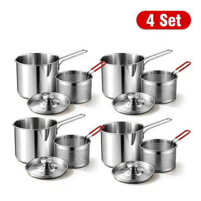 🍟 304 Stainless Steel Personal Mini Deep Fryer Set — Small-Batch Crispy Frying with Lift-Out Drain Basket & Zero Oil Splatter 🍳✨ (JG)