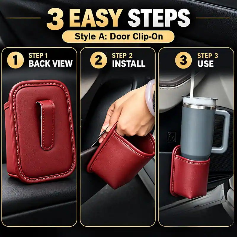 🔥4 Pcs: Only $9.48/ea Today Only🚗Ultra-Durable Premium Leather Car Door Cup Holder & Storage Caddy 🚗☕