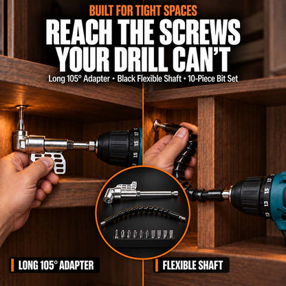 🔧105° Angle Adapter & Flexible Drill Extension Set — LAST DAY: GET 10 BITS FREE🪛