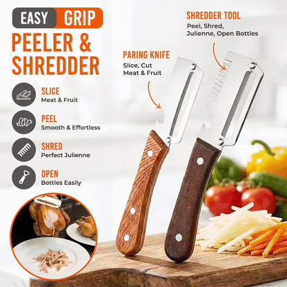 Kervalon® Easy-Grip Wooden Peeler & Veggie Shredder (Upsell)