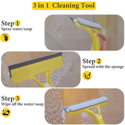 3-in-1 Window Cleaner: Spray + Scrub + Squeegee for Home & Car✨🔥