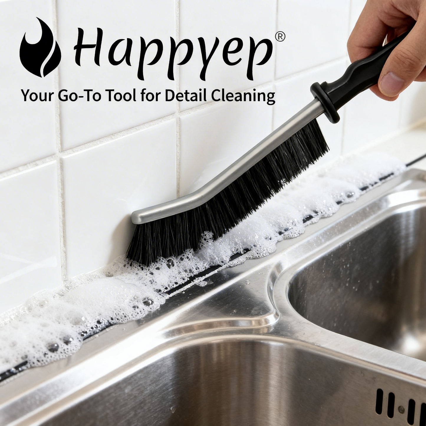 Happyep® 6-Piece Precision Crevice Brush Set — Hard Bristle Gap Cleaning Tools for Home Detail Work